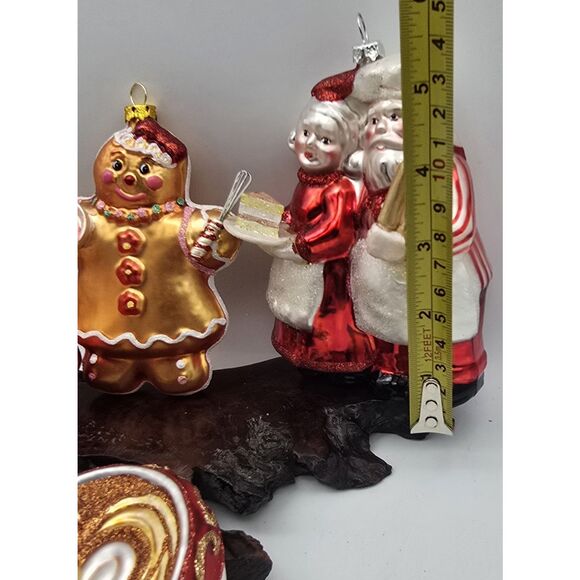 5 Blown Glass Christmas Ornaments ~ Gingerbread Mr And Mrs SANTA CLAUS Sweets - Picture 2 of 8